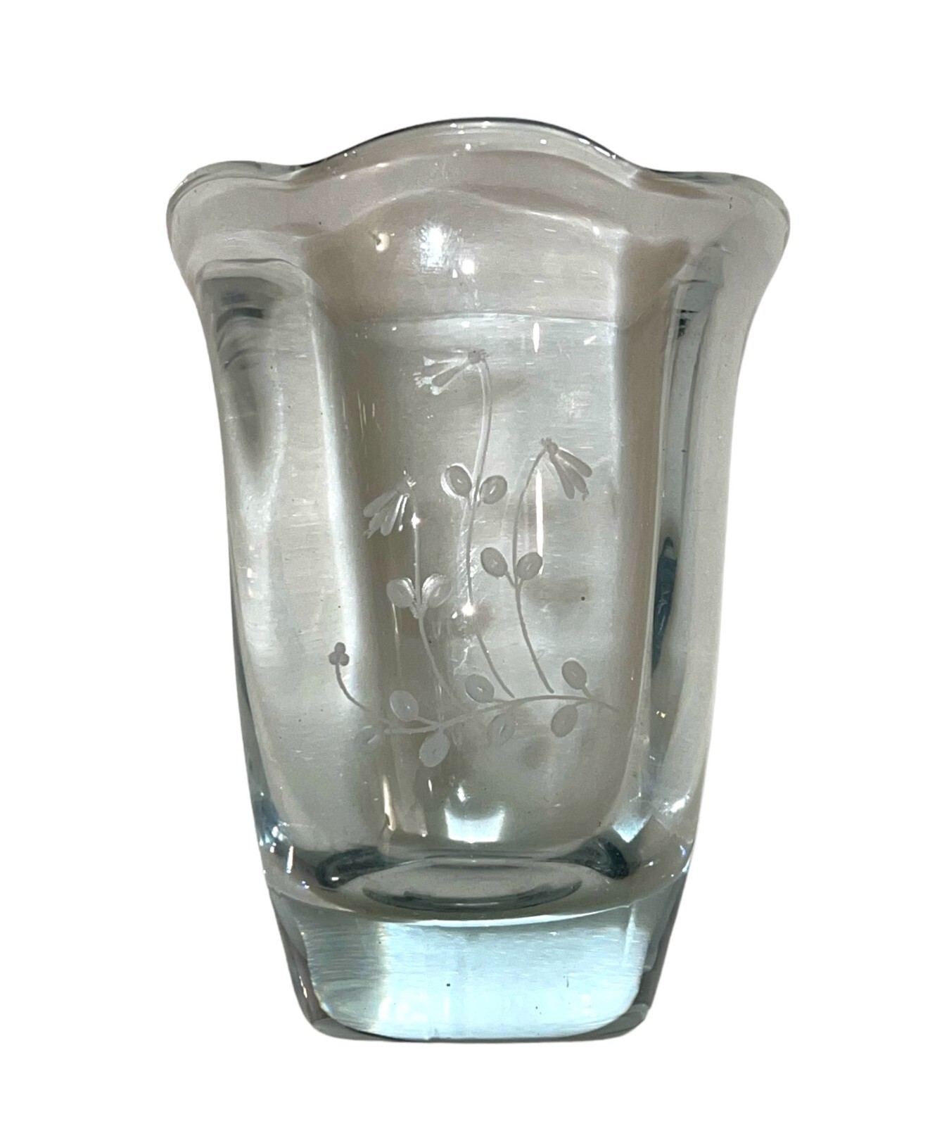 Strombergshyttan Sweden Crystal  Vase、花器 Strombergshyttan Sweden Triangular Crystal Vase Etched