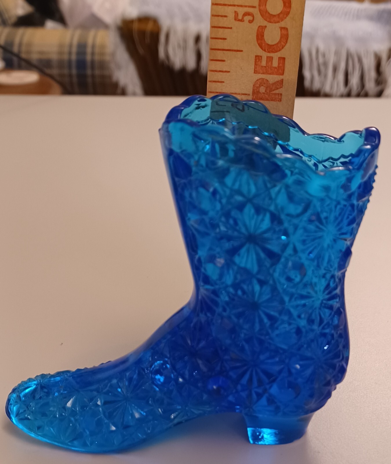 Vintage FENTON Daisy & Button Blue Glass Boot Shoe | eBay