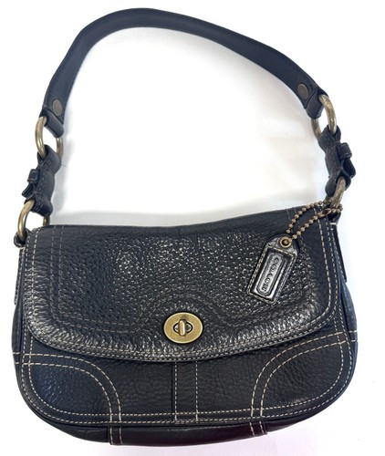 Vintage COACH Black Pebble Leather Shoulderbag Handbag Purse