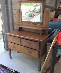 Antique Oak Dresser With Original Bevelled Tilt Mirror Dressers