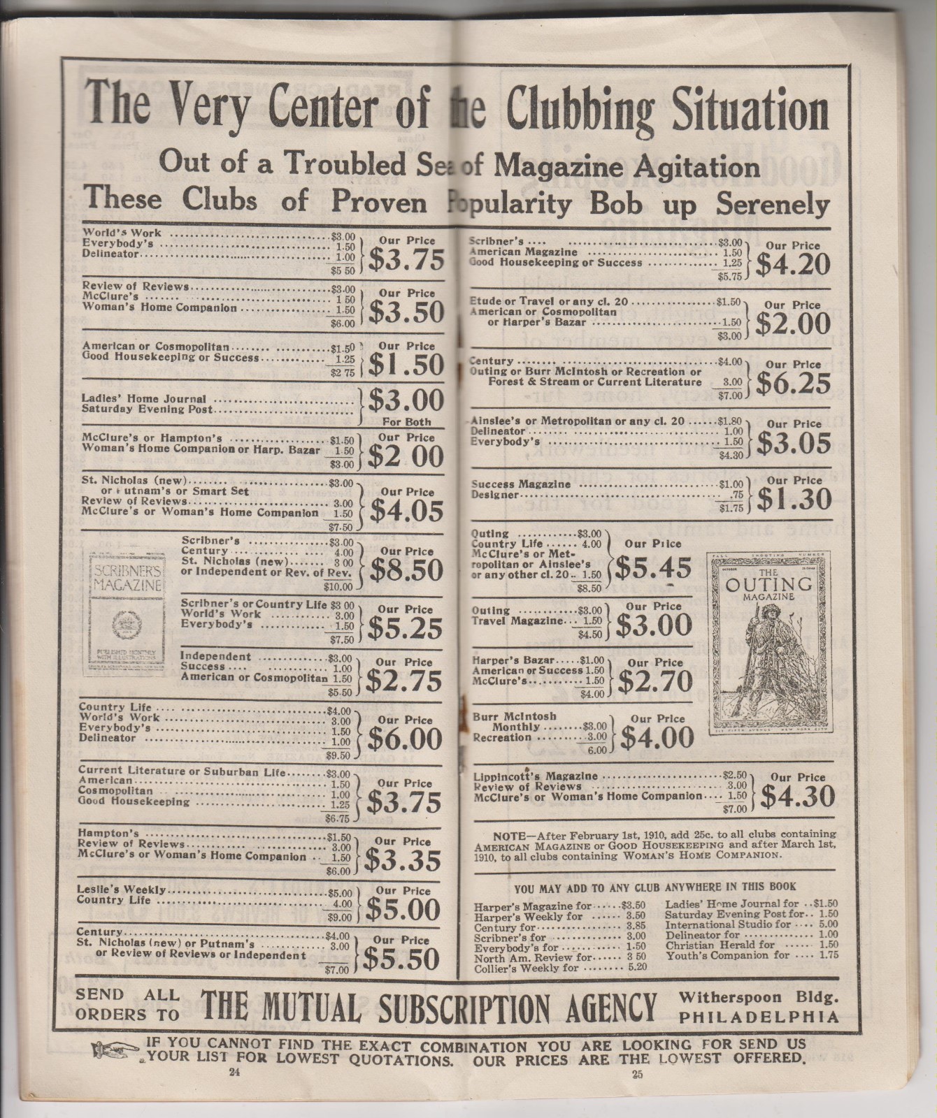 1909 BOOKLET - THE MUTUAL SUBSCRIPTION AGENCY'S WHOLESALE PRICE LIST