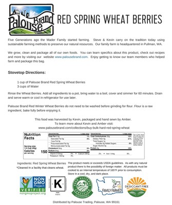 Palouse Brand Hard Red Spring Wheat Berries | Bulk | 25 LBS