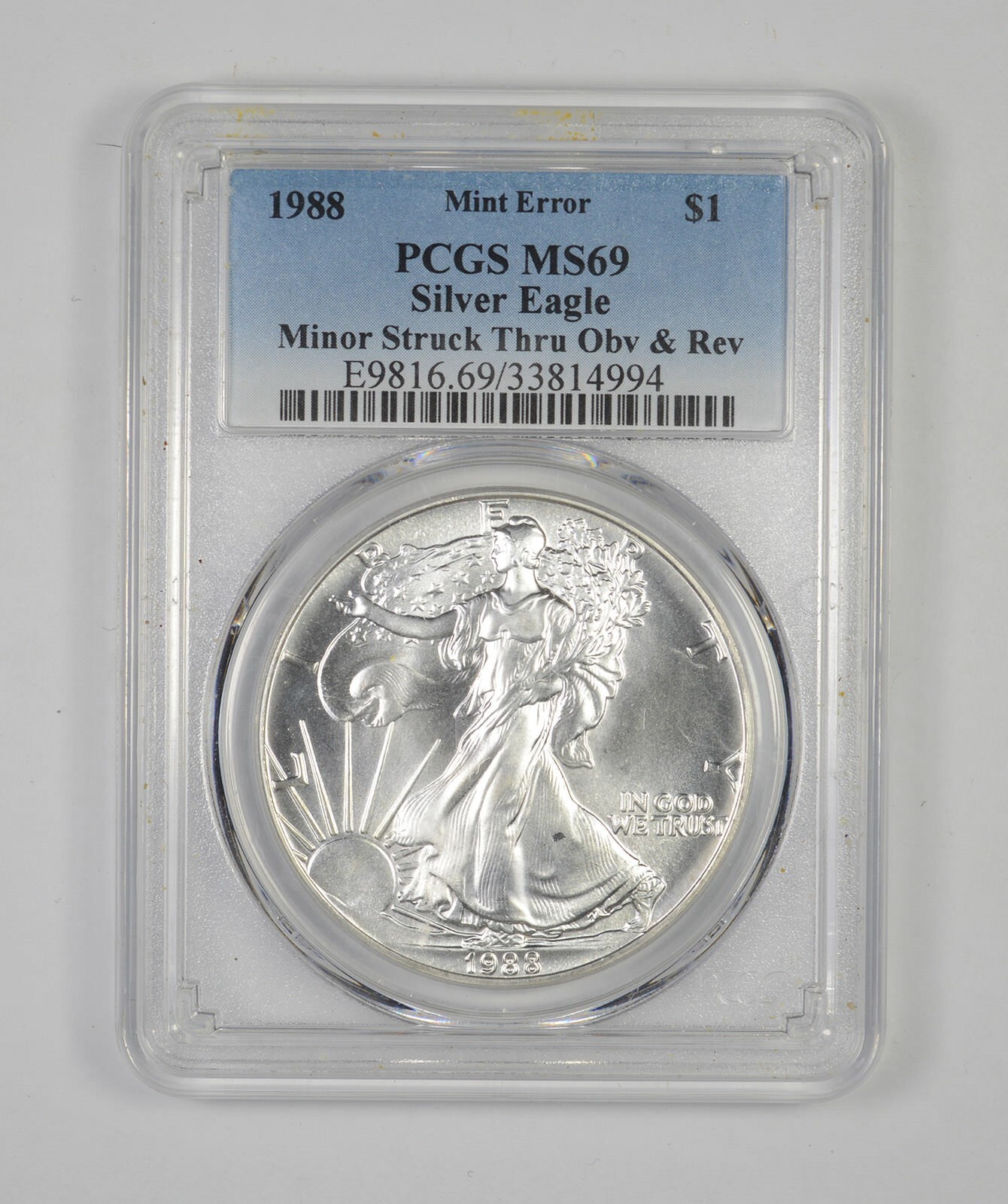 MS69 1988 American Silver Eagle Error Minor Struck Thru OBV