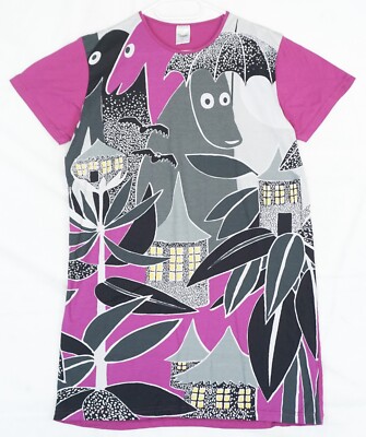 Moomin Characters Colorful Print Short Sleeve Cotton Tunic Dress Size M