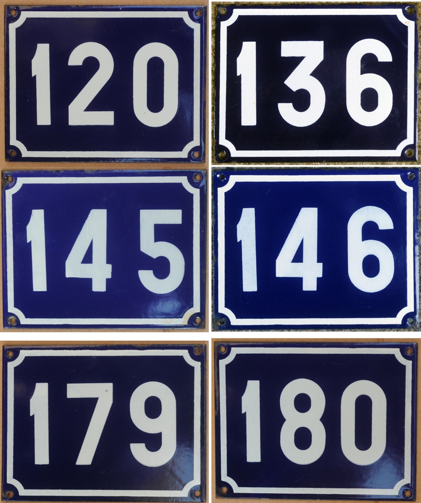 Large blue vintage French house numbers enamel on steel 100 to 199 new old stock