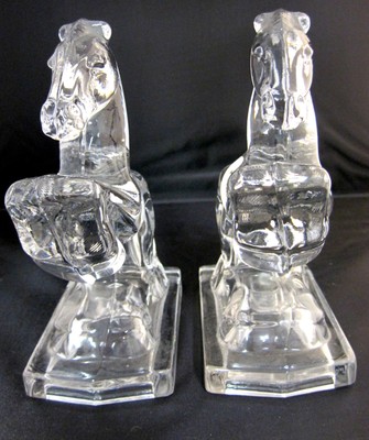 Bookends Crystal Clear Glass Horse Pair Figurines Rearing Up 7.5