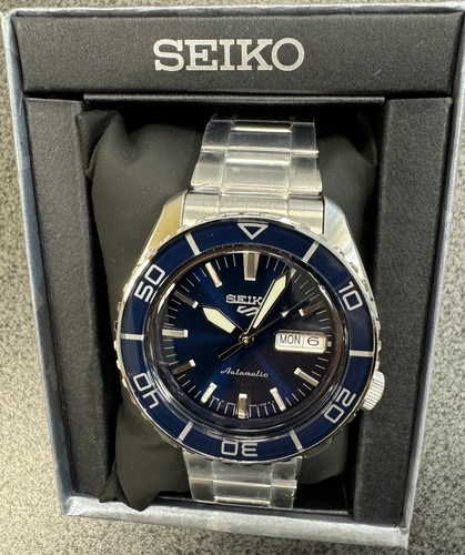 Pre-owned Seiko 5 Automatic Blue Dial Steel Bracelet Men's Watch Srpk97 Made In Japan