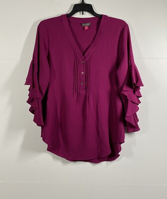 Vince Camuto Flutter Sleeve Henley Blouse Size XS