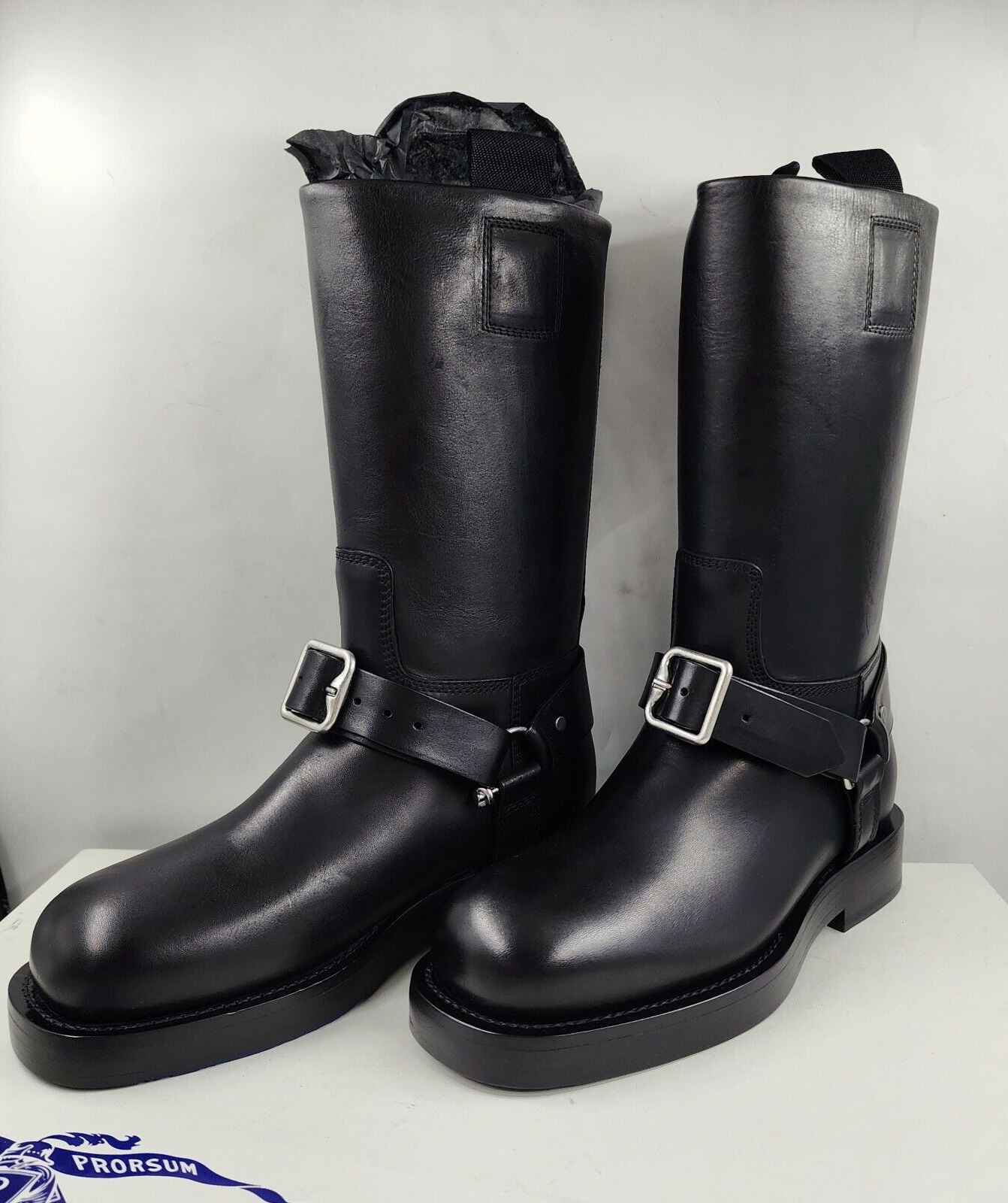 Burberry ブラックレザーベルトブーツ　プラットフォーム レザー クリーパー ロー チェルシーブーツ (ブラック／サンド