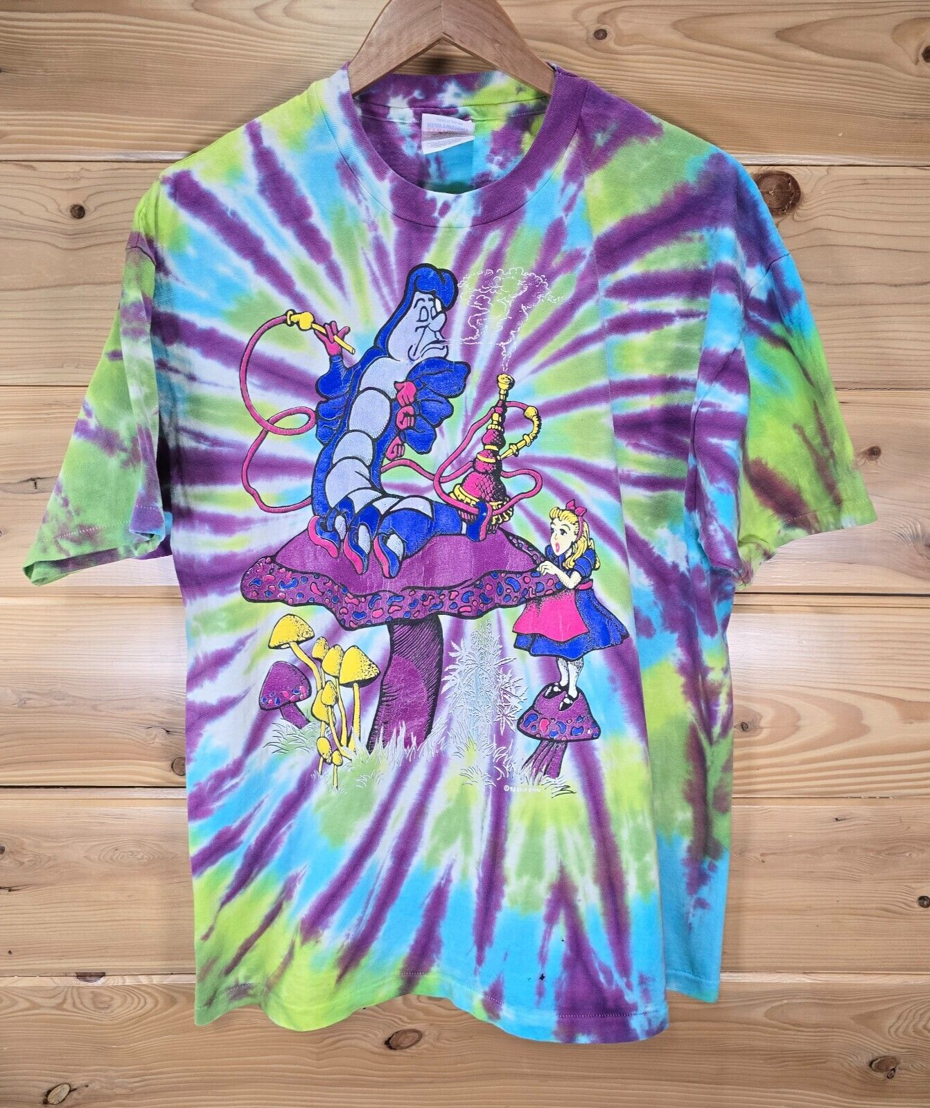 Vintage Alice in Wonderland T Shirt Men XL Tie Dye 90s