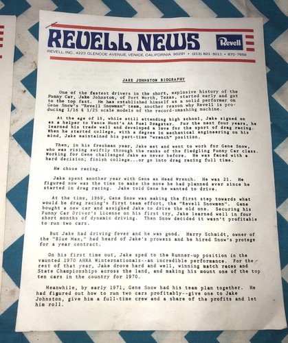 RARE 73 REVELL SNOWMEN DODGE PRESS KIT MODEL JAKE JOHNSTON AHRA DRAGSTER RACING