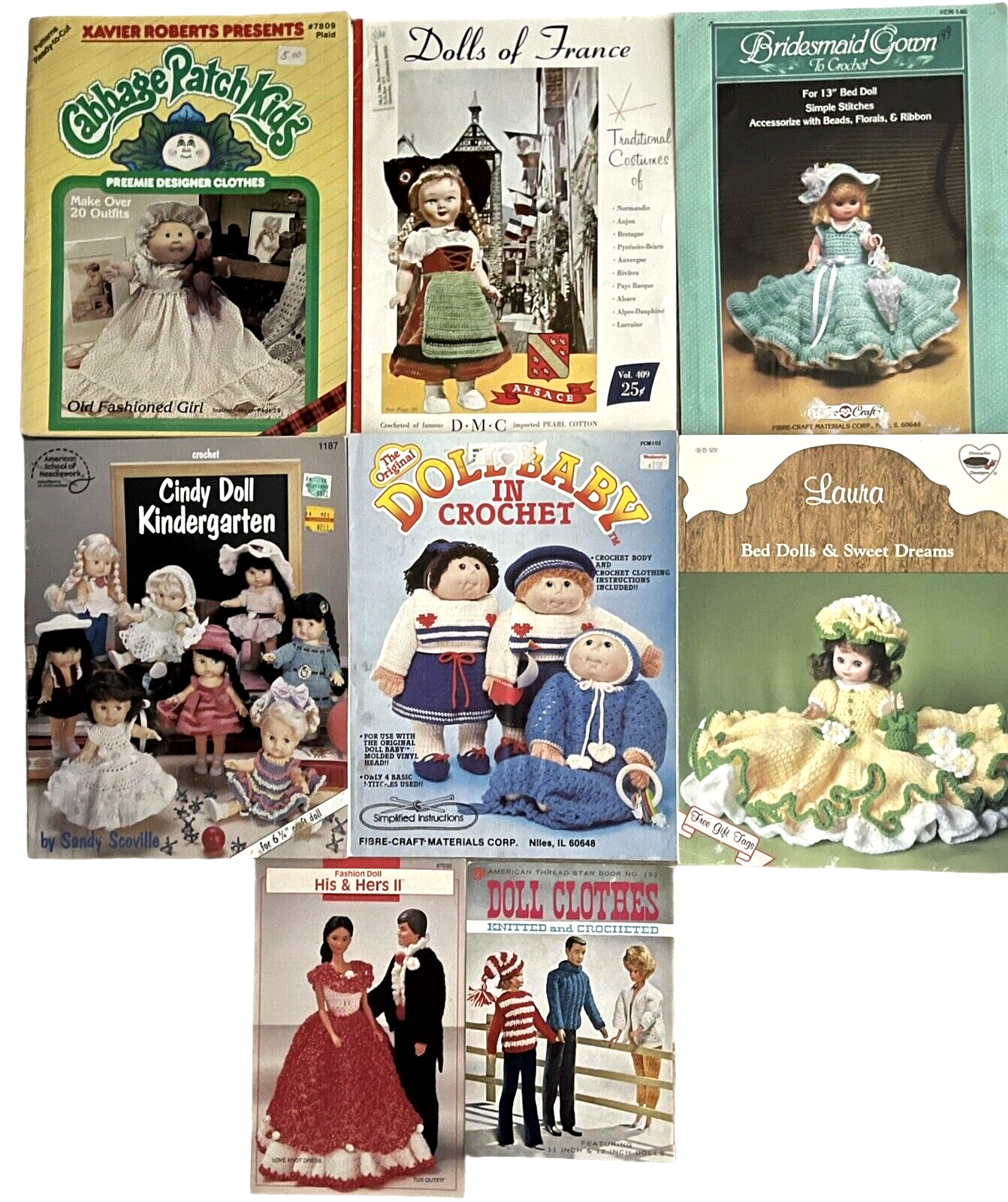 CROCHET KNIT DOLL / BABY CLOTHES -  Instruction Booklet LOT - Cabbage Patch VTG