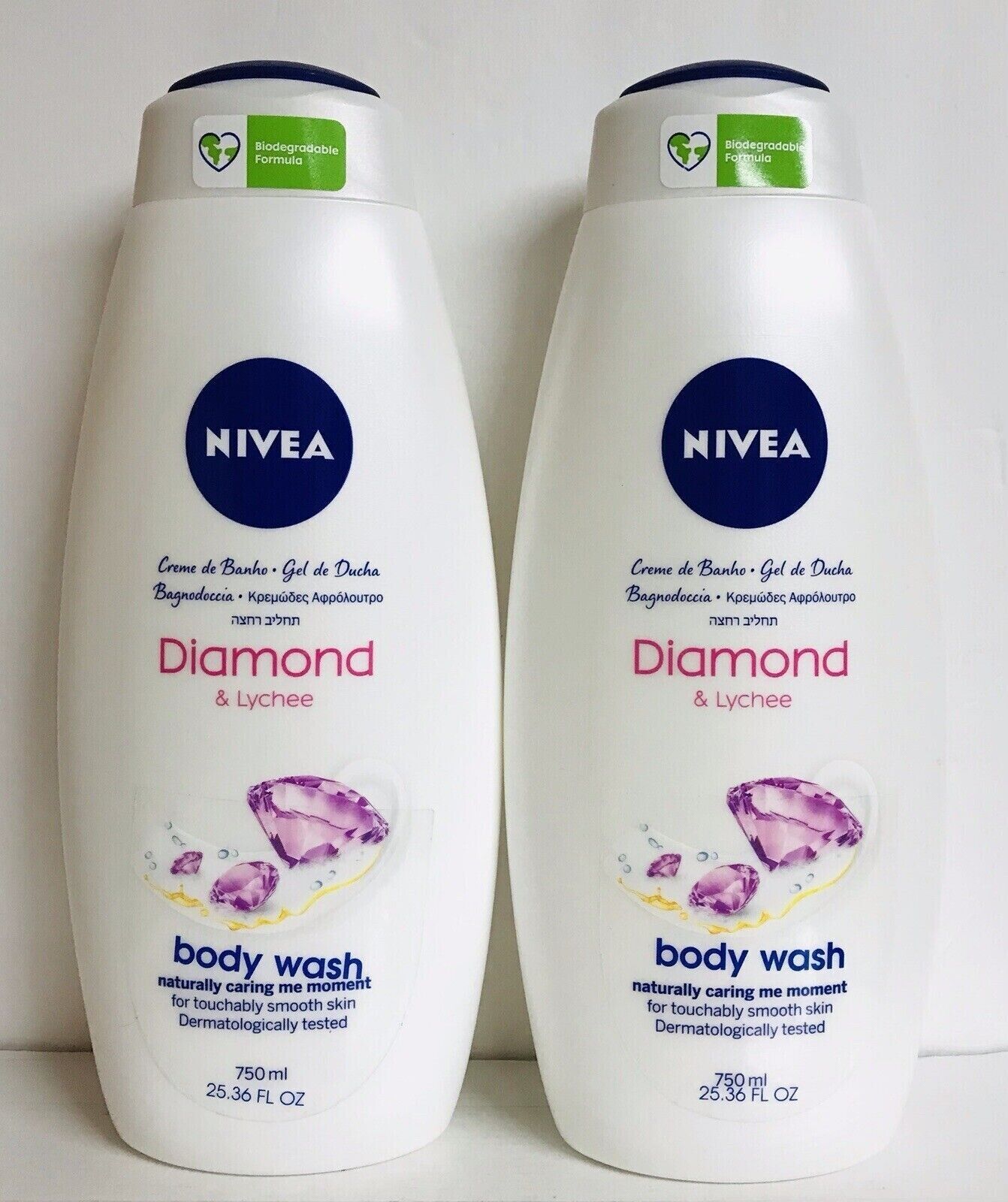 2 Bottles Nivea ~ Diamond & Lychee Moisturizing Body Wash 25.36 fl oz Each