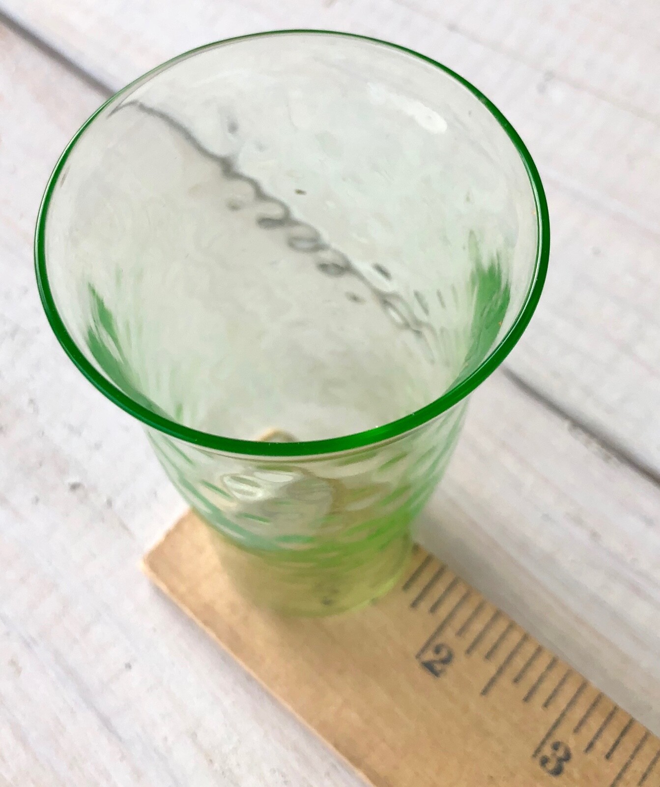 Vintage Depression Vaseline Uranium Juice Glass Pressed Clear Green
