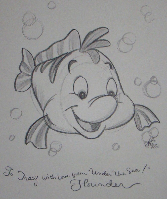 Little Mermaid Flounder Pencil Drawing By Disney Artist Historian Stacia Martin Ebay