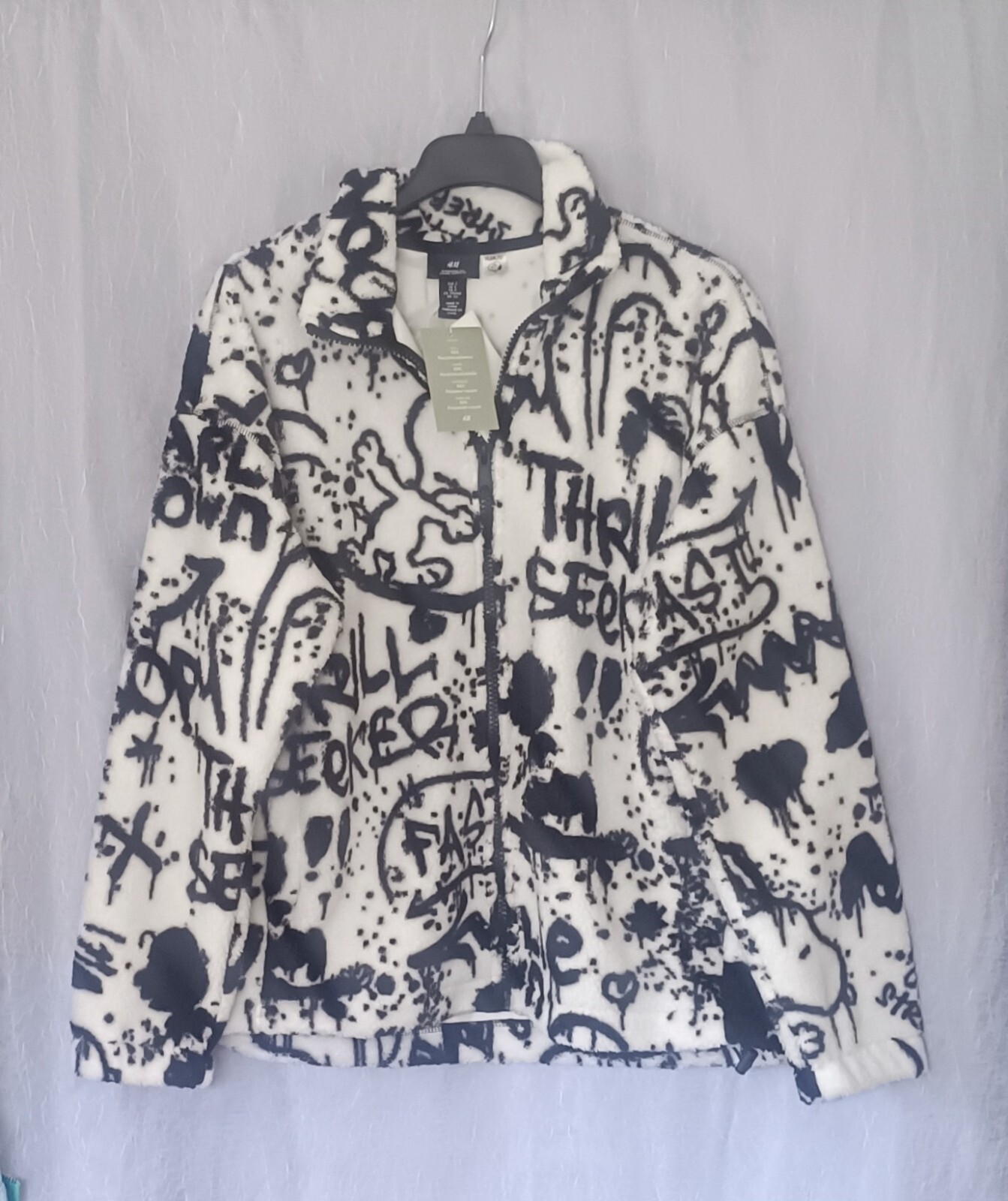NWT H&M Men Oversized Snoopy Peanuts Fleece Jacket Black