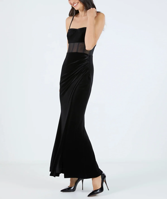 BCBGMAXAZRIA Sheer Waist Velvet Evening Gown 14B 1334 | eBay