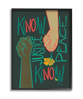 Justice, Know Peace Hands in Social Statement, Design by Kris Duran Black Fra...