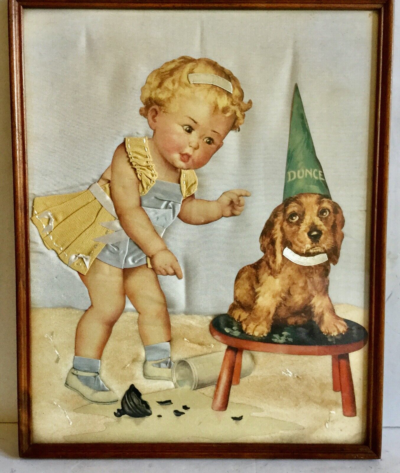 c1920-40's Baby Dog with Dunce Hat Cloth Multi-Media c1920-40's Baby Dog with Dunce Hat Cloth Multi-Media