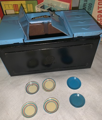 1950s Linemar Tin Litho 2pcs Little Miss Kitchen Pink Refrigerator + Sink Dishes