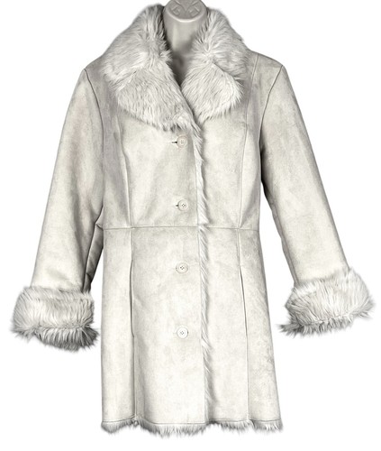MIXIT Size S Ivory PENNY LANE COAT Faux Suede / Fur Lined Vintage