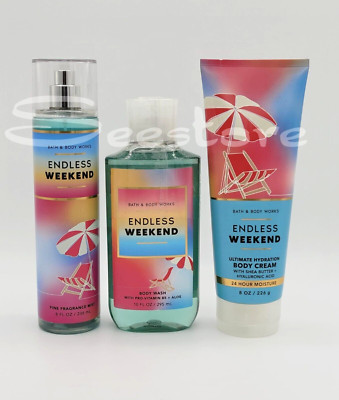 Bath & Body Works Endless Weekend Body Mist Shower Gel & Body Cream Set of 3
