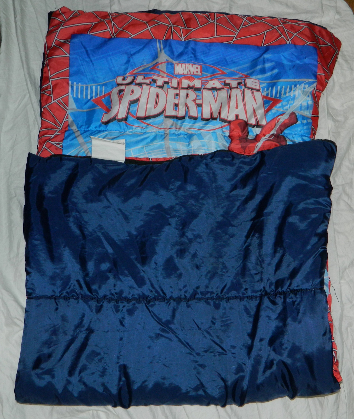 Youth Marvel Spider-Man Reversible Sleeping Bag measures 56x28