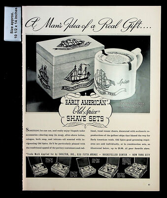 1939 Early American Old Spice Shave Sets Soap Mug Gift Vintage Print Ad 32102