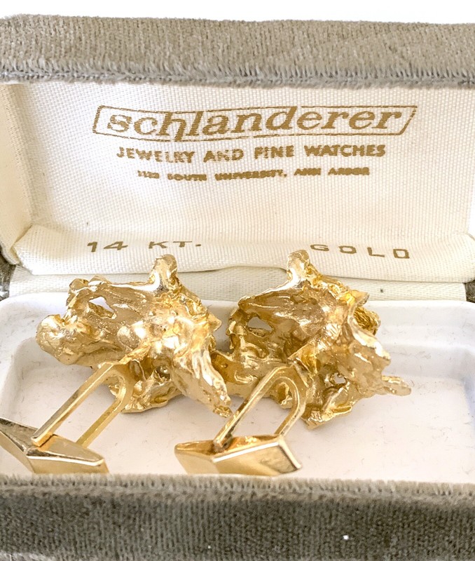 Vintage 14K SOLID GOLD  Nugget Cuff Links Very Large 28.57 gr Classic Eye Turner