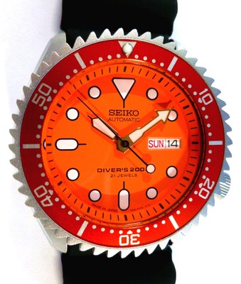 seiko diver orange dial automatic mens watch skx011j1