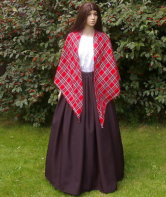 Ladies Victorian peasant mill worker 2pc costume fancy dress Royal Stewart shawl