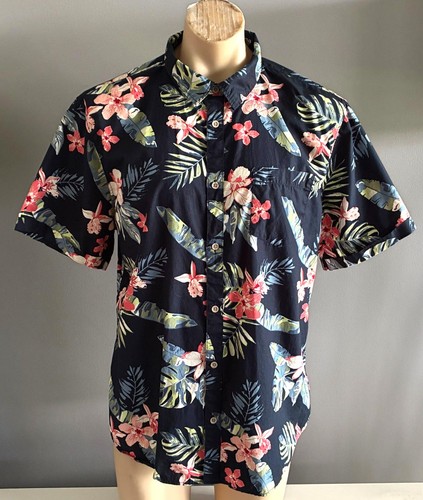 MANTARAY Shirt Size 2XL Tropical Floral Print Short Sleeve Navy Multicolour