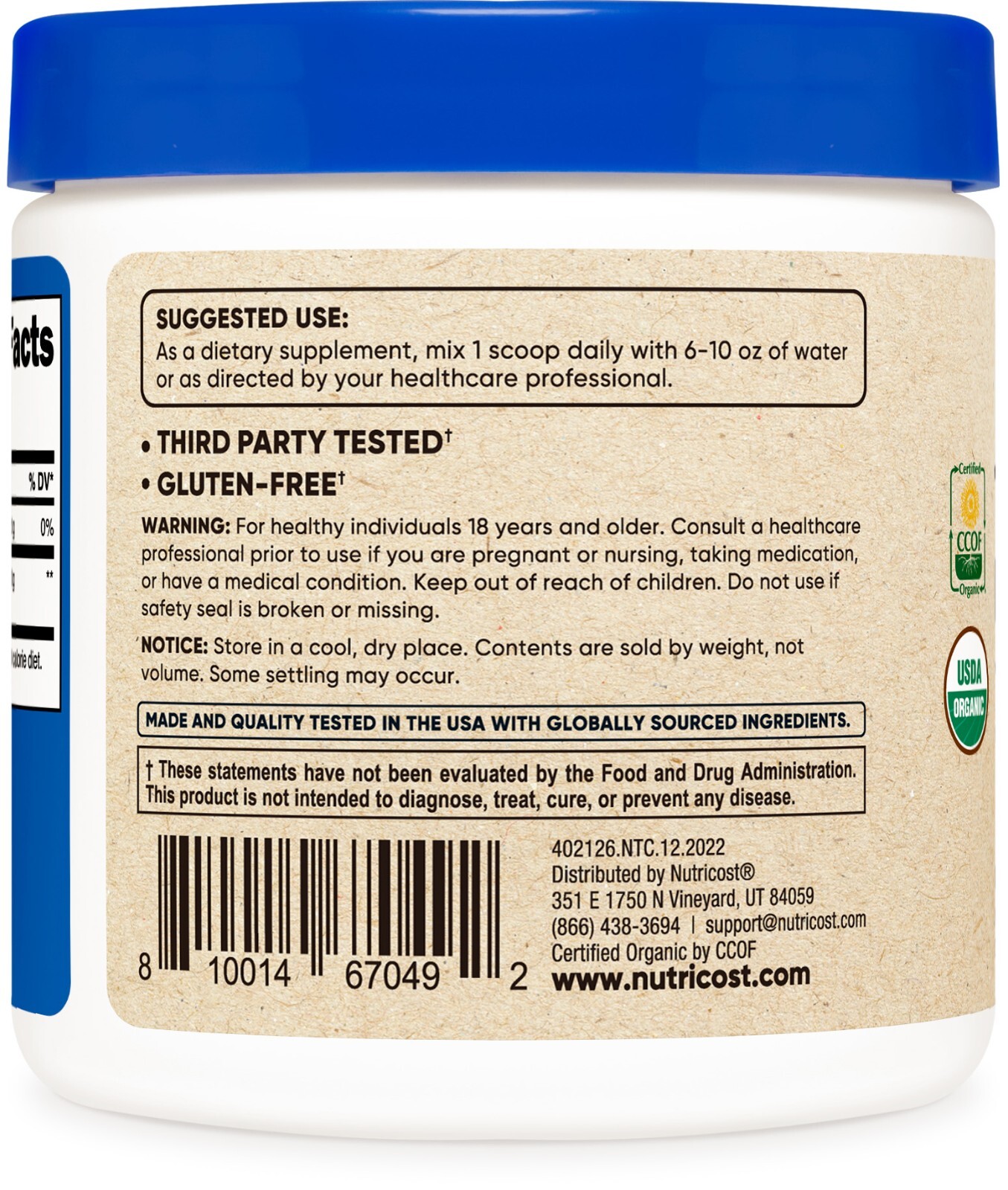 Nutricost Organic Lion's Mane Mushroom 4 oz - USDA Certified 100% Organic