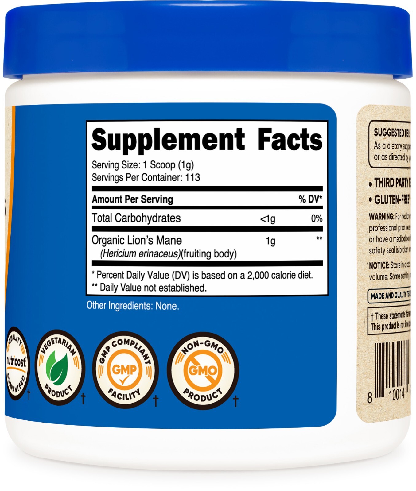 Nutricost Organic Lion's Mane Mushroom 4 oz - USDA Certified 100% Organic