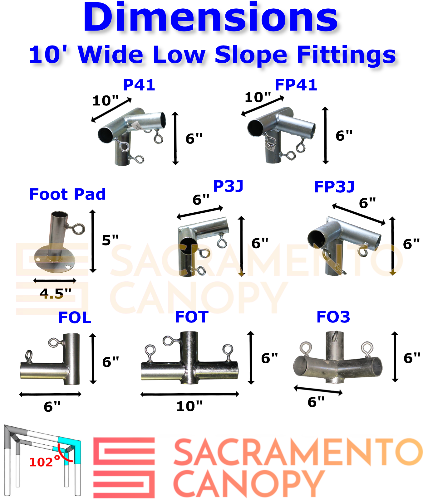 Slope, Lean-To Canopy Fittings Kits, DIY Greenhouse, RV & Boat Carport