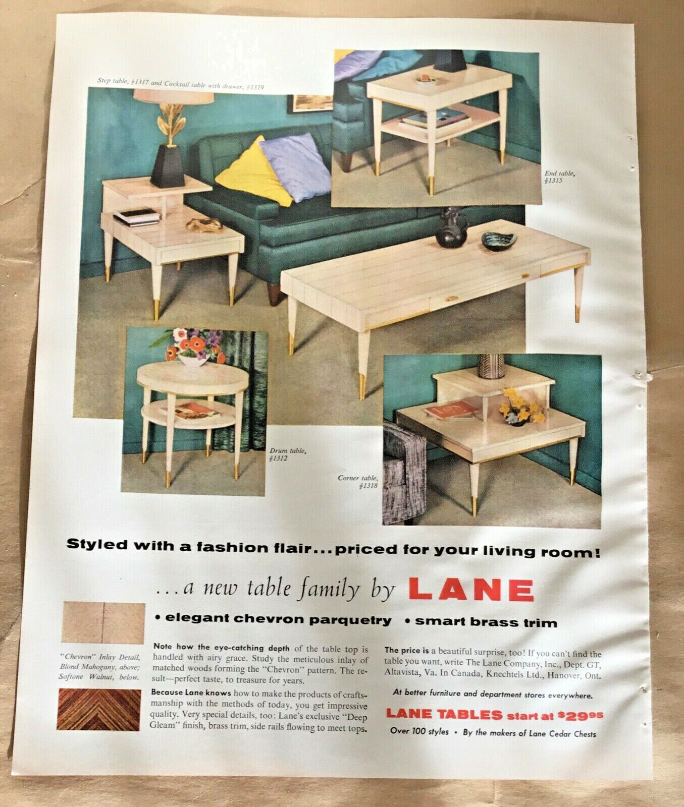 Lane chevron tables print ad 1956 vintge 50s retro home Lane chevron tables print ad 1956 vintge 50s retro home