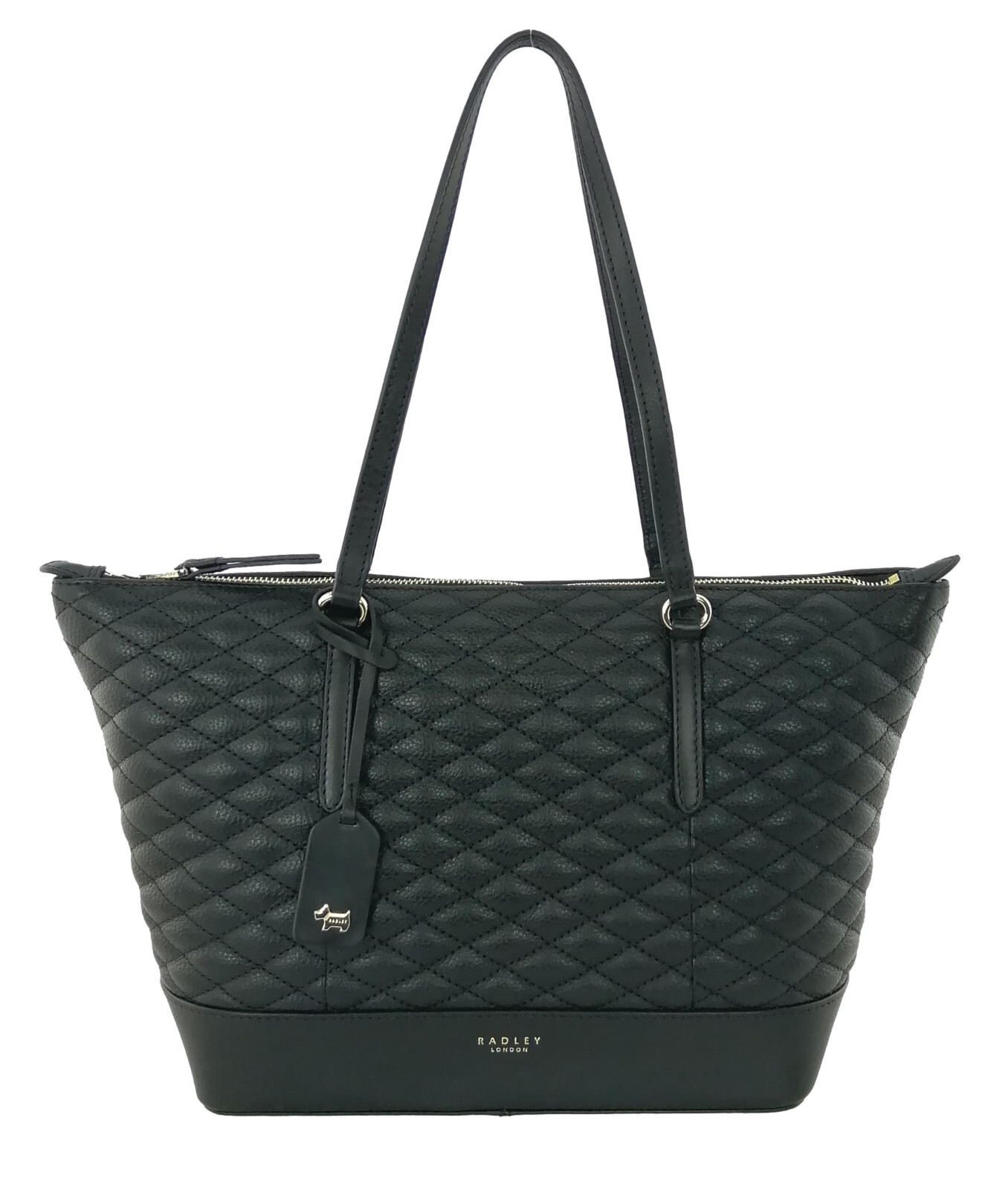 Pre-owned Radley Tote Bag Black Quilted Large Zip Top Handbag Angel Street Rrp £209