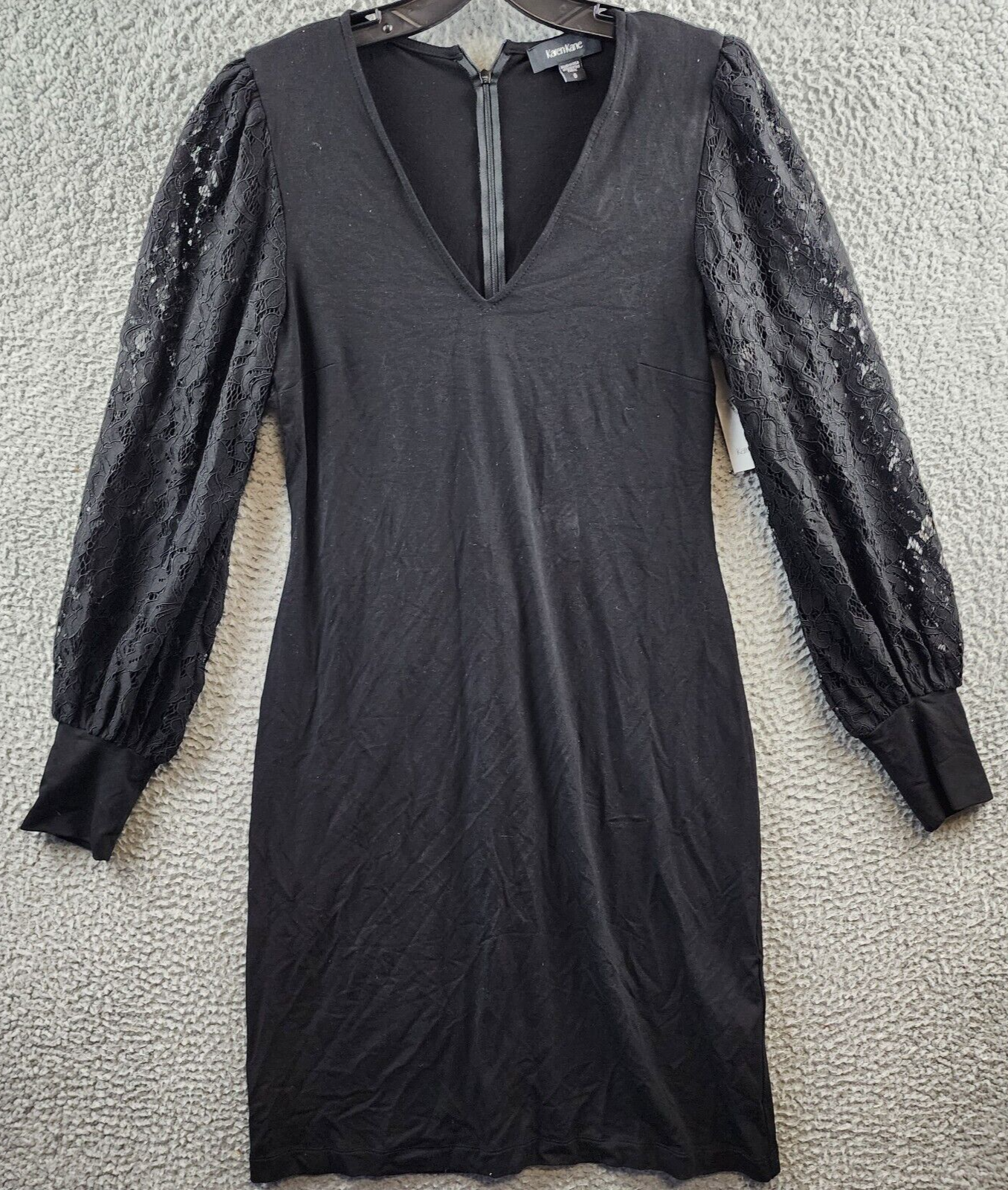 Karen Kane V-Neck Balloon Lace Sleeve Sheath Dress Women's S Black Zip Closure - Picture 2 of 14
