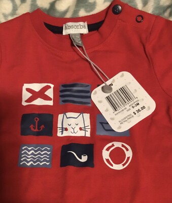 NEW NWT $36 BABY BOY SHIRT 0 3 MONTH ABSORBA PARIS RED 95% COTTON CUTE