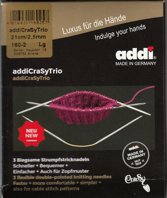 Addi Crazy Trios 21cm x 2.50mm Flexible Double Ended Knitting Needles, 3Pc Set