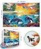 500 Piece Puzzles for Adults Clearance, Tropical Paradise Dolphins Ocean Sunset Scene, Difficult Jigsaw Puzzle Challenging, Art Puzzle for Gift Party Games Family Fun