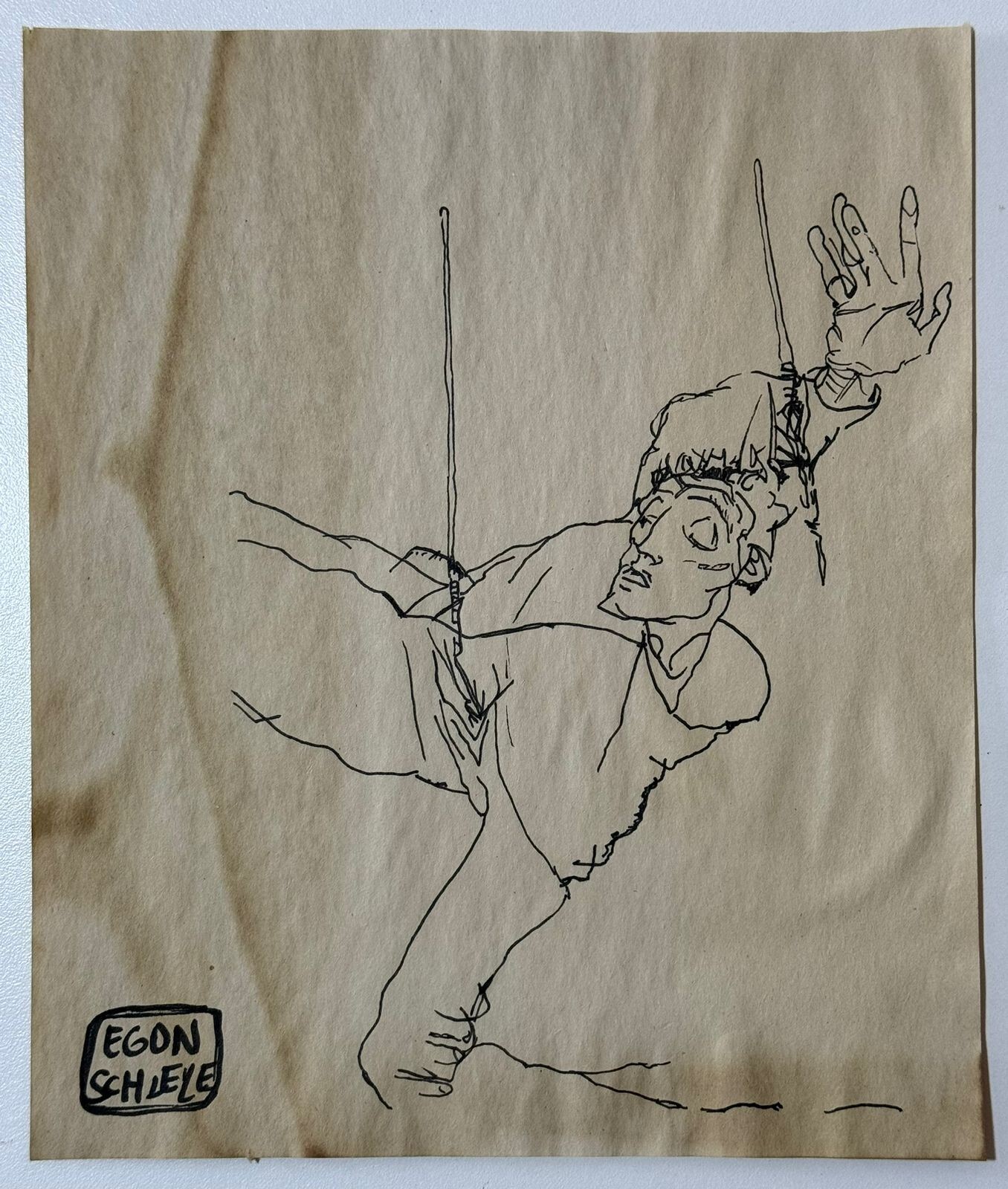 Egon Schiele (Handmade) Drawing On old Paper Signed