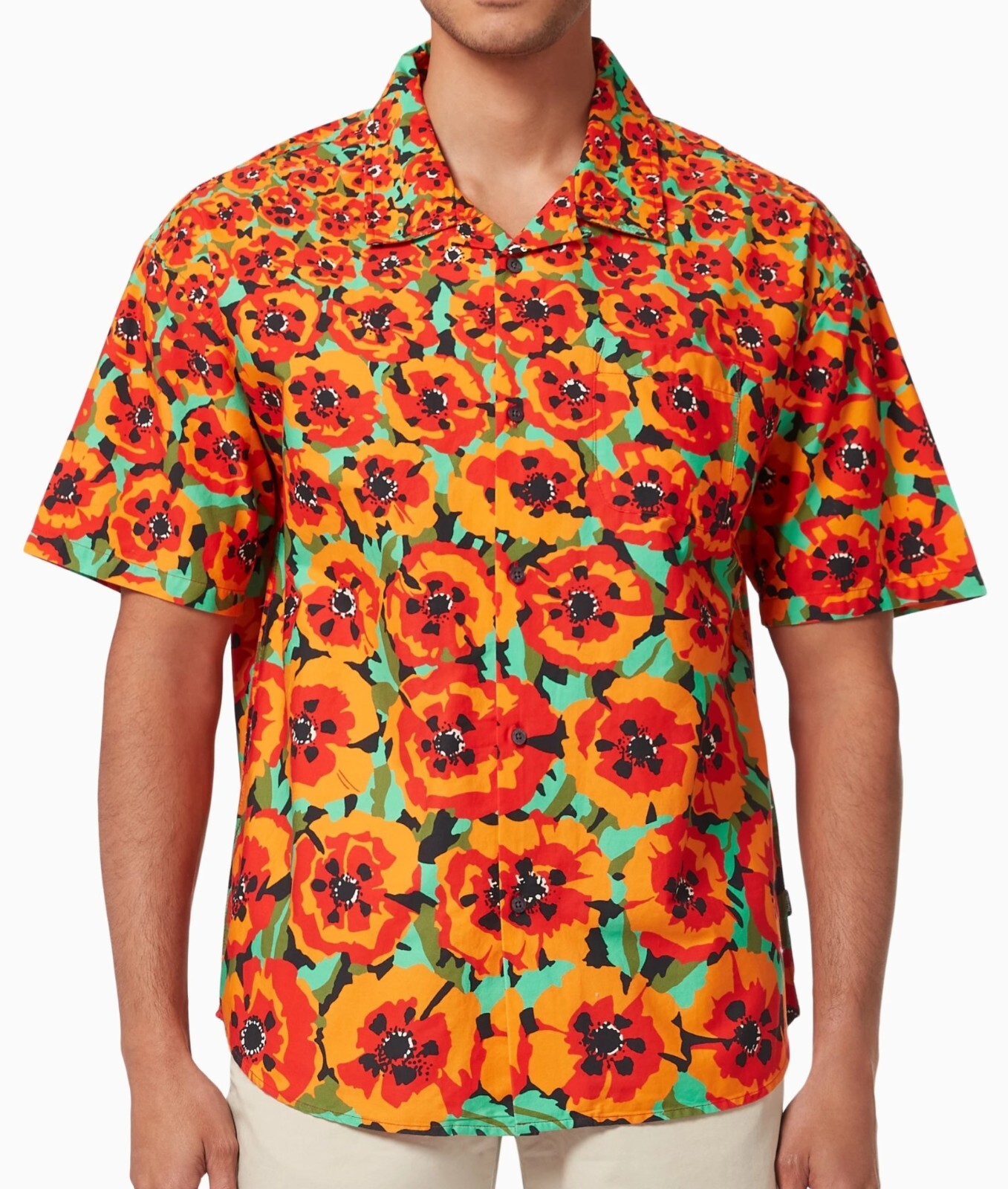 [STUSSY] POPPY SHORT SLEEVE SHIRT シャツ ステューシー STUSSY POPPY Men's S/S Button-Up Shirt - Orange - Large