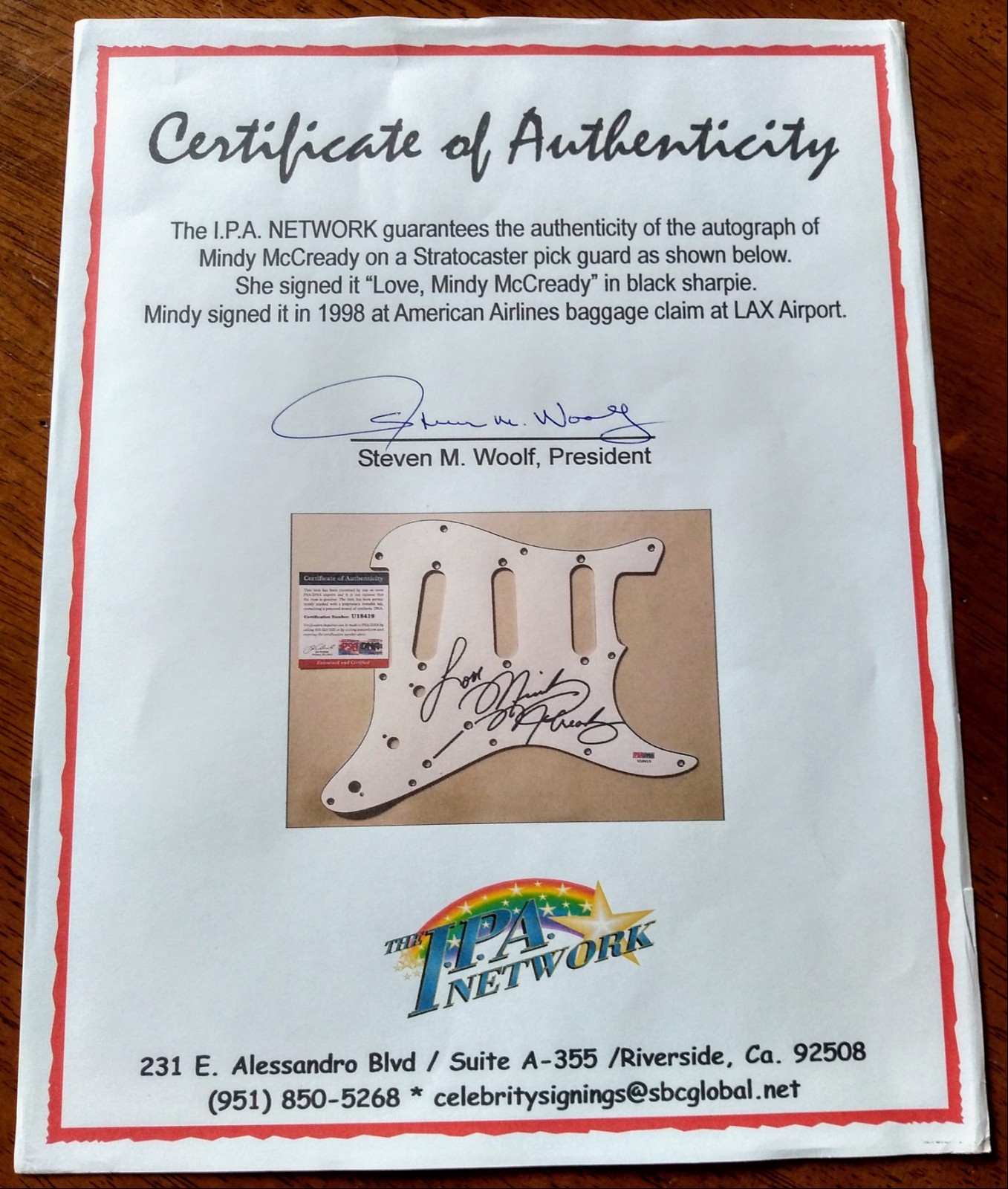 Mindy McCready Signed Stratocaster Guitar Pickguard PSA/DNA/IPA CERTIFIED