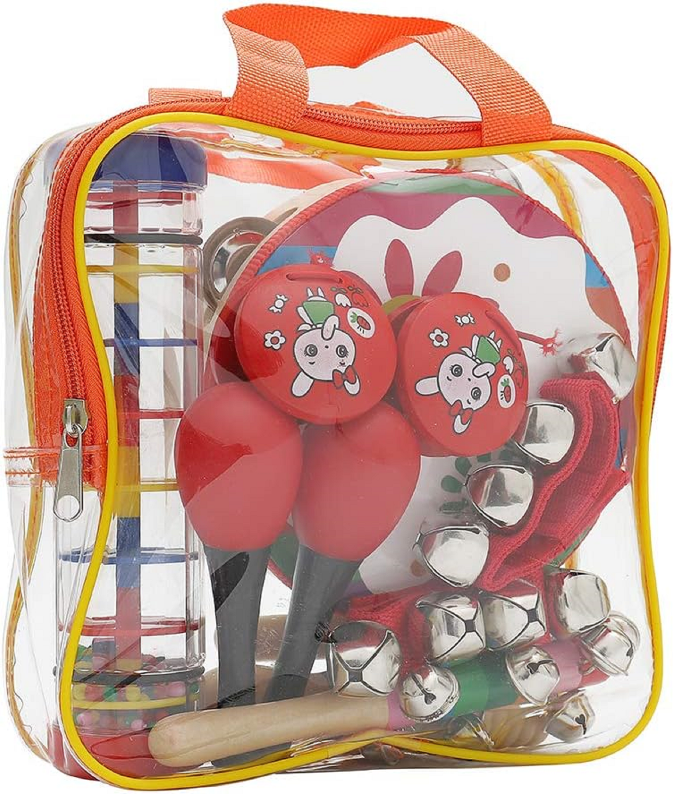 Juguetes musicales para bebés, tambor de percusión, pandereta de madera (rojo)