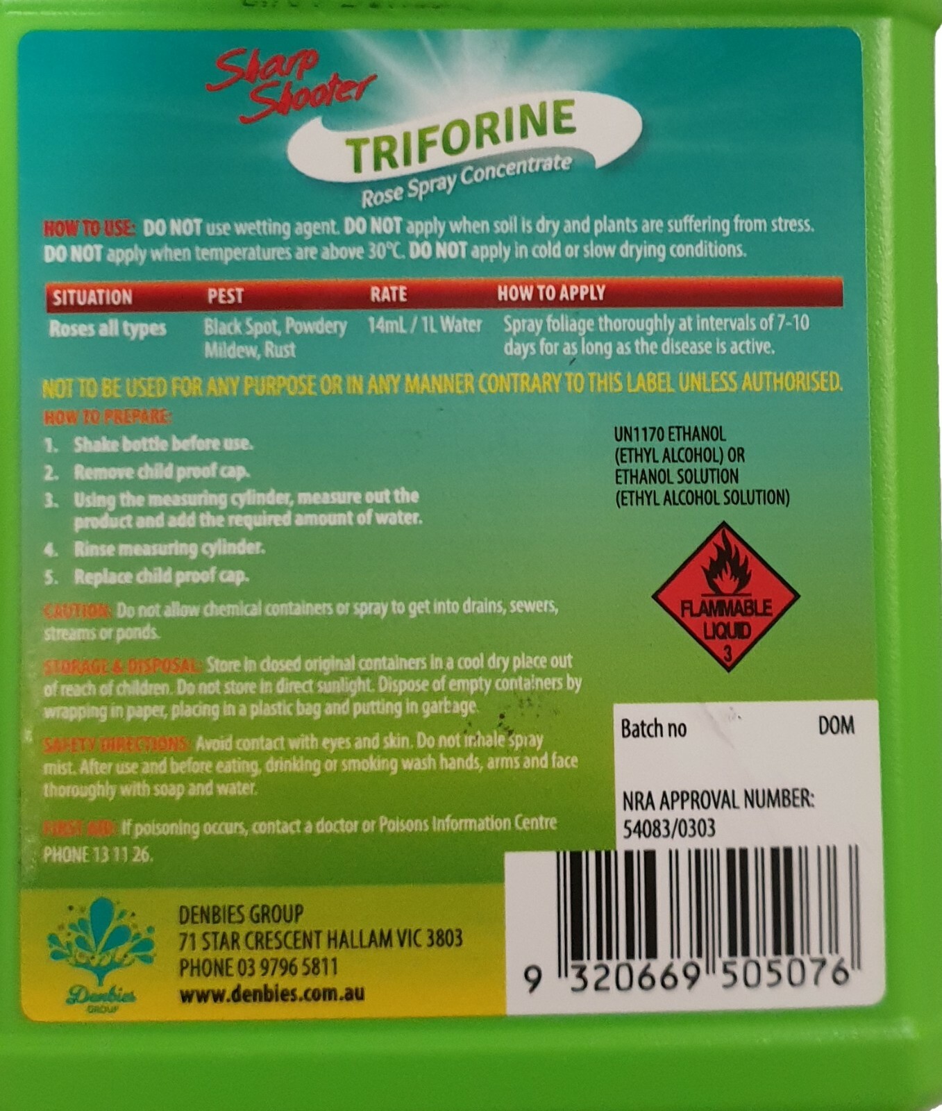 Rose Spray 250ml Concentrate Triforine Prevents & Cures Black Spot