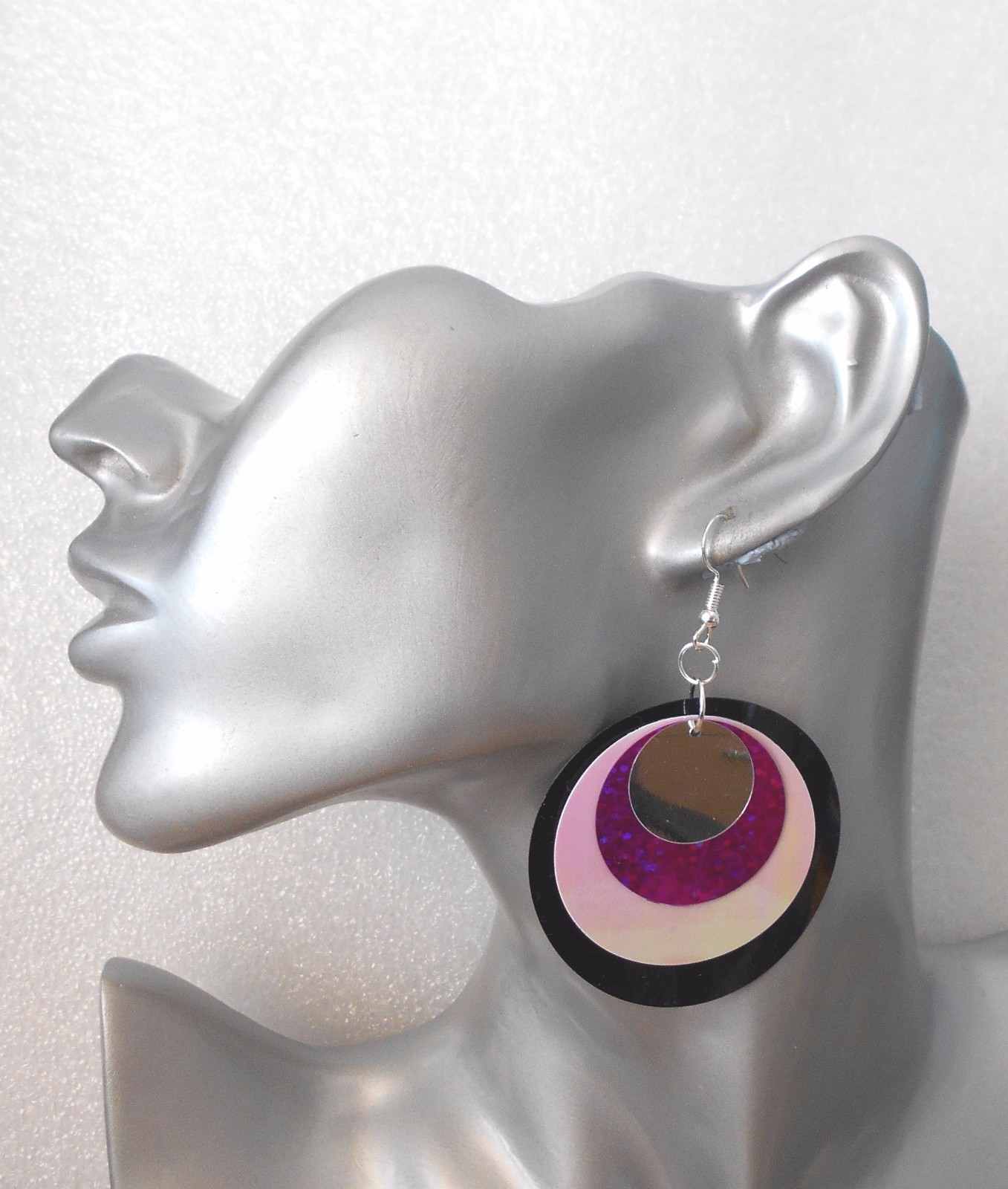 Fab Black/Purple Quadruple Layer Sequin Earrings - Pierced
