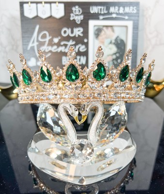 Royal Queen Crown for Women, Green Rhinestone Wedding Crown, Prom Party XL Crown