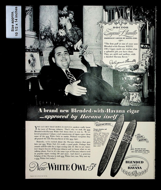 1939 White Owl Cigar Havana Filled Tobacco Doctor Vintage Print Ad 32703