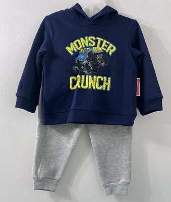 Boy s Hoodie Monster Truck Sweatshirt & Joggers 2 Pcs Set Toddlers Size 24 M